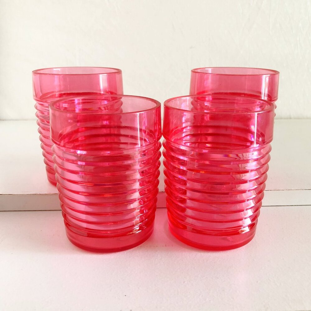 Vintage 80s Acrylic Juice Cups Ruby Red